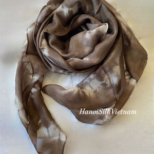 100% Real Silk Scarf, Natural Mulberry Silk Shaw for Women, Made in Vietnam, Coffee Color