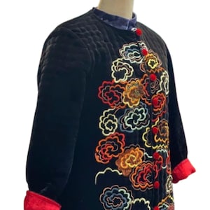 Embroidered Silk Velvet Coat  for Women, Chinese Style Handmade Coat, Long Silk Velvet Night Gown/Cardigan/Duster, Custom Colors and Sizes