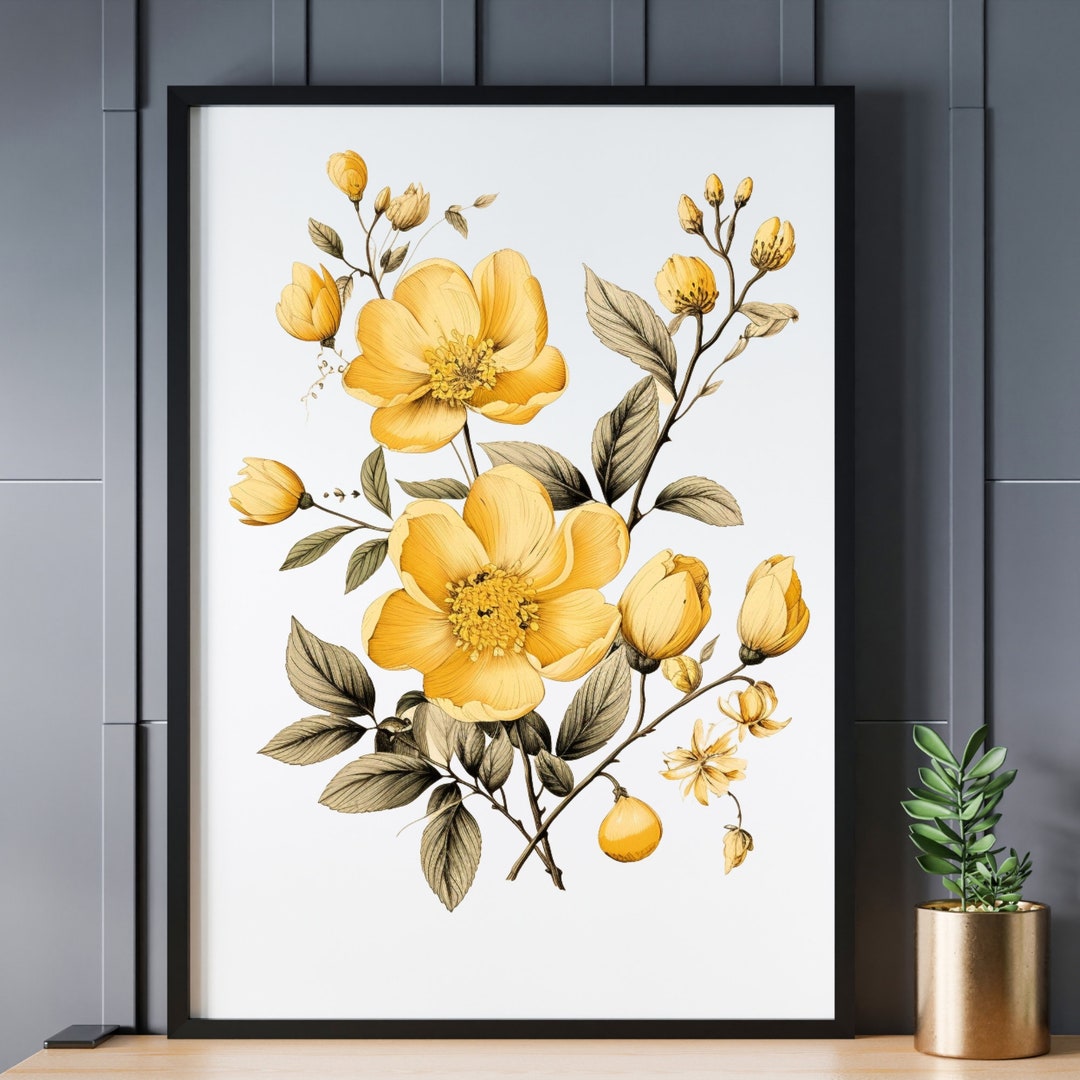 Sunflower Printable Vintage Art, Print Floral Illustration, Yellow ...