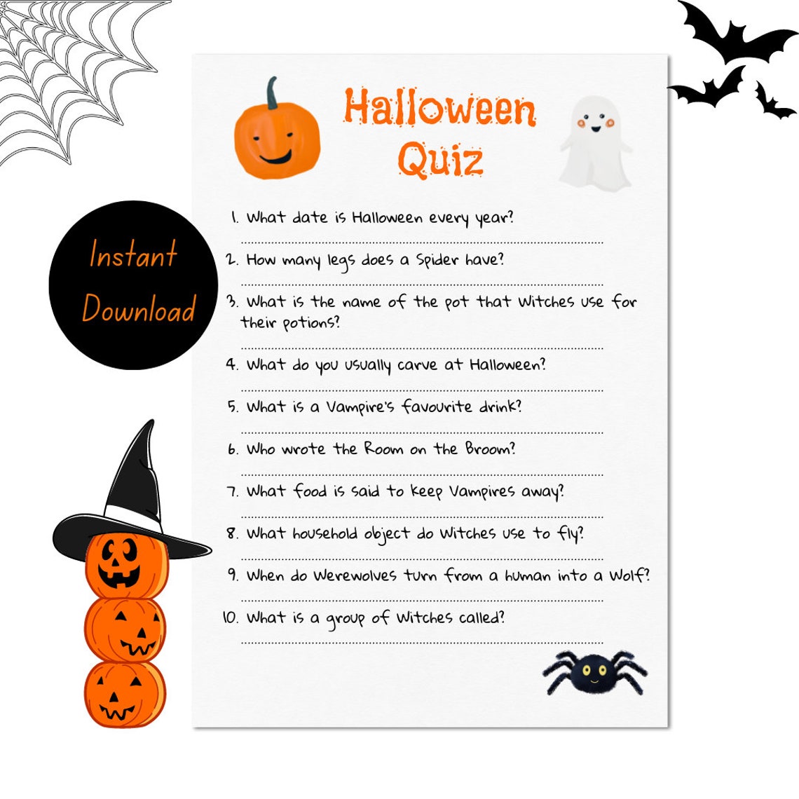 Halloween quiz kids halloween quiz instant download digital download