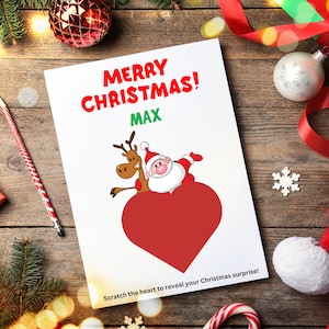 Carte à gratter surprise de Noël personnalisée, carte à gratter révélatrice de cadeau de Noël, carte à gratter de Noël pour enfants, carte à gratter sur mesure
