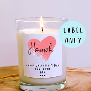 Personalised candle label, personalised Valentine's gift, candle label, keepsake personalised gift for Valentine's, Valentine's gift for her