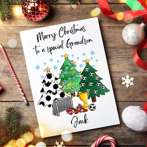 Carte de Noël personnalisée arbre de football pour petit-fils, carte de Noël pour fan de football, carte de Noël personnalisée de football
