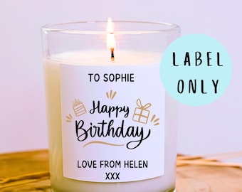 Personalised Birthday candle label, personalised gift for her, candle label, keepsake personalised Birthday candle, candle gift birthday