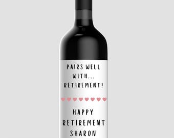 Pairs well with retirement wine label, personalised wine label for retirement, retirement gift, retirement wine label, gift for retirement