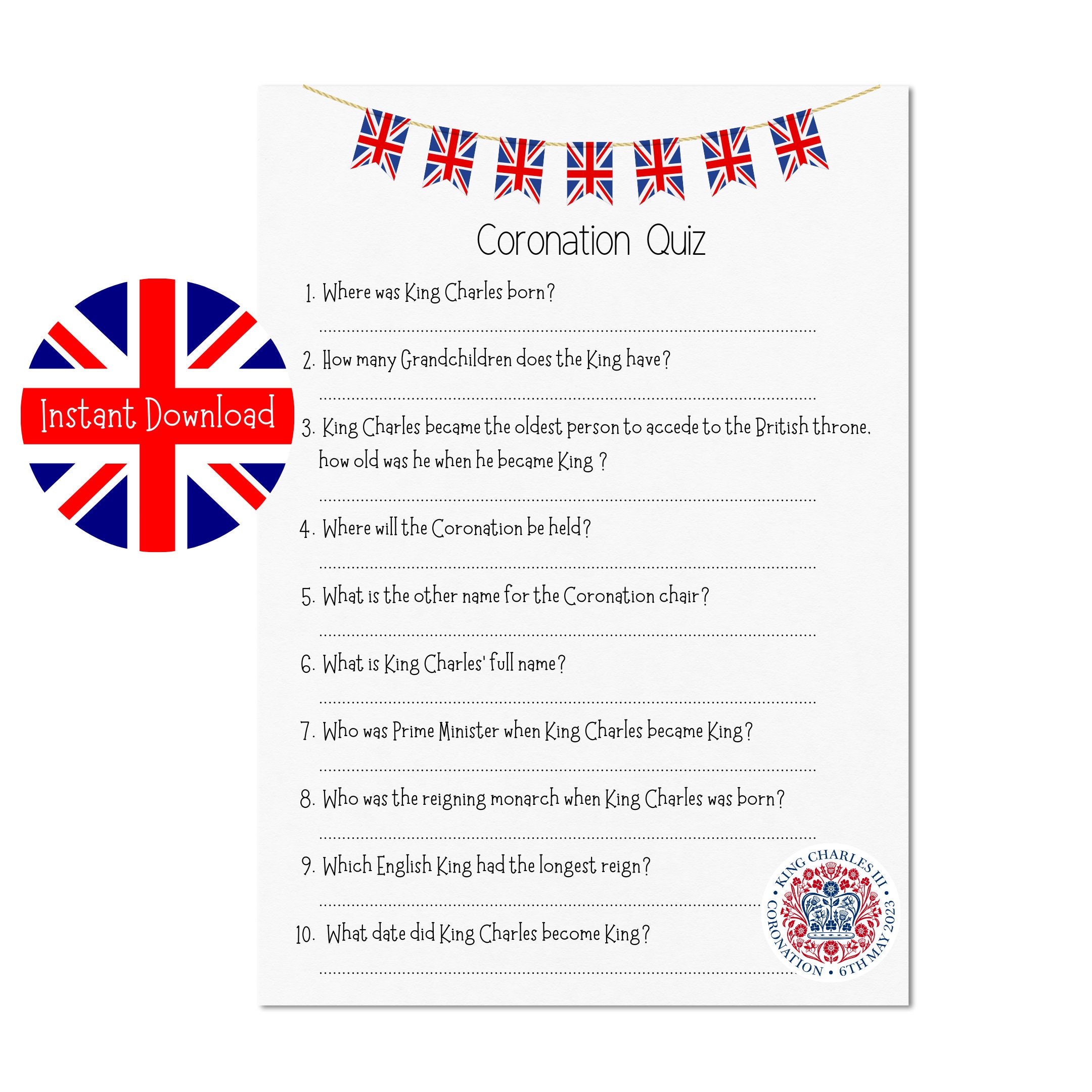 King Charles III Coronation Quiz Coronation Quiz King's Etsy