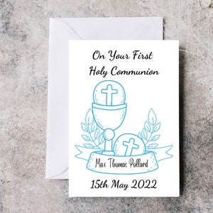 Personalised First Holy Communion card, First Holy Communion card for boy or girl, keepsake card for Holy Communion