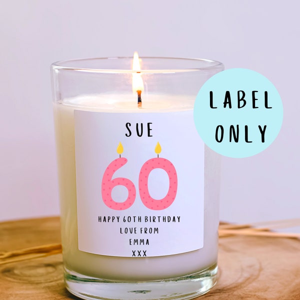 Personalised 60th Birthday candle label, personalised 60th birthday gift, candle label for 60th birthday, keepsake 60th birthday gift