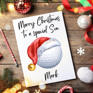 Carte de Noël de golf personnalisée pour fils, carte de Noël de balle de golf, carte de golf pour fils, carte de Noël de golf de fils, carte de Noël de golfeur