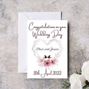 Carte personnalisée Wedding Day, félicitations pour votre Wedding Day, carte pour le couple, noms et date personnalisés.