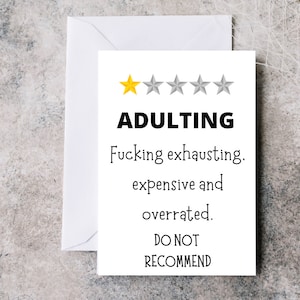 Funny birthday card, 18th birthday card, adulting card, card for him, card for her.