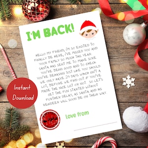 Estoy de vuelta Carta de Elf, Carta de Elf, carta de Navidad de Elf imprimible, carta imprimible instantánea de Elf, descarga digital,