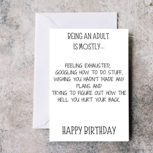 Funny Birthday card, being an adult is mostly...card, funny card for him, funny card for her, funny quote birthday card, birthday card,