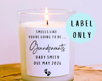 Smells like you're going to be Grandparents: personalised baby reveal candle label