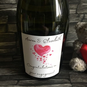 Personalised congratulations on your engagement Prosecco/wine label, gift for happy couple.