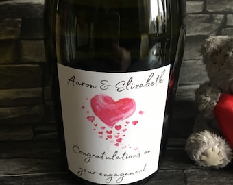 Personalised congratulations on your engagement Prosecco/wine label, gift for happy couple.