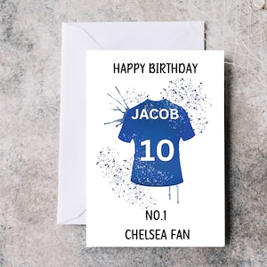 Carte d'anniversaire personnalisée du Chelsea FC, carte d'anniversaire avec le maillot de Chelsea, carte de football personnalisée avec nom et âge, carte de fan de Chelsea, carte de Chelsea
