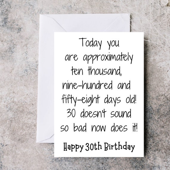 Funny 30th Birthday Card 30th Birthday Quote 30th Birthday Etsy