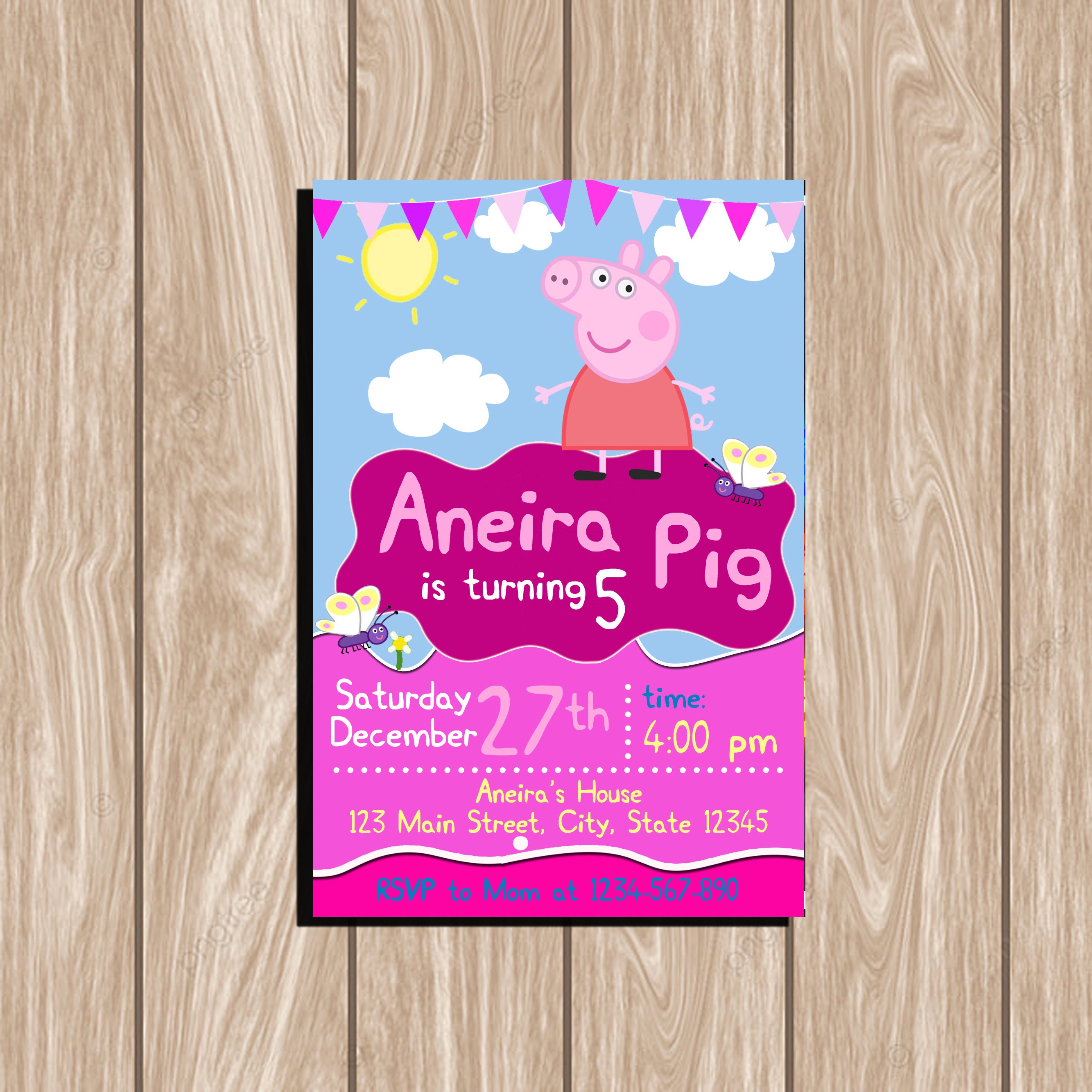 Peppa Pig Birthday Invitation Peppa Pig Invitation Girl Etsy
