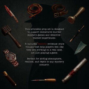 Kit stampabile per delitti misteriosi - Accessori per feste con giochi investigativi - Investigazioni criminali - Decorazioni per escape room immagine 2