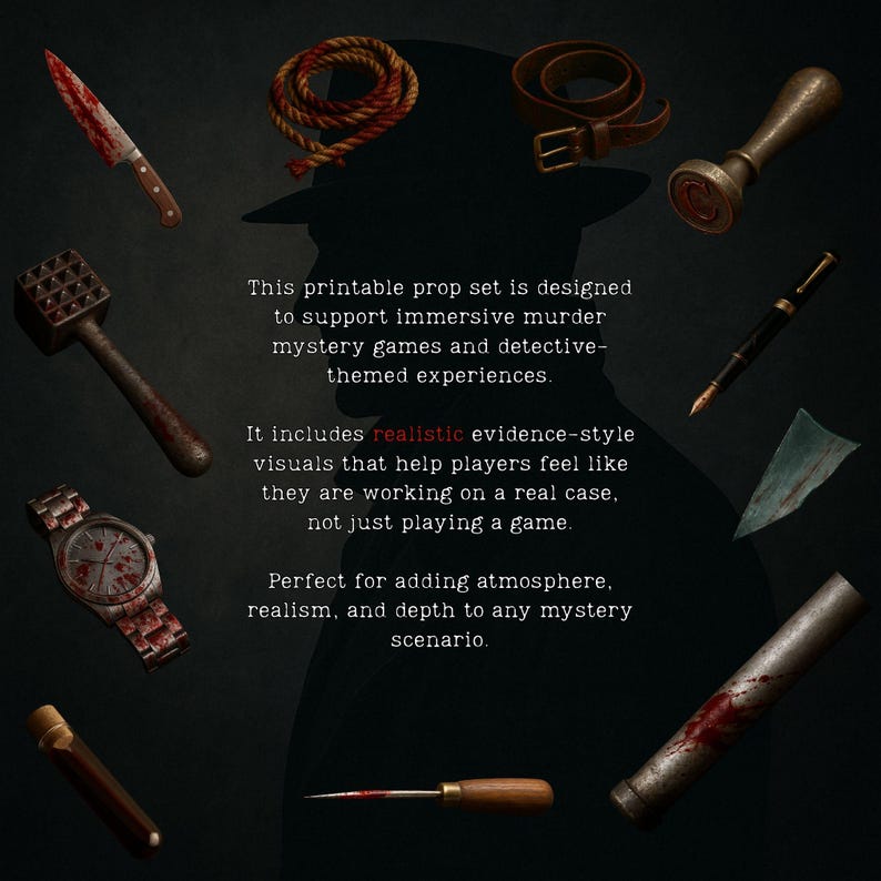Kit stampabile per delitti misteriosi - Accessori per feste con giochi investigativi - Investigazioni criminali - Decorazioni per escape room immagine 2