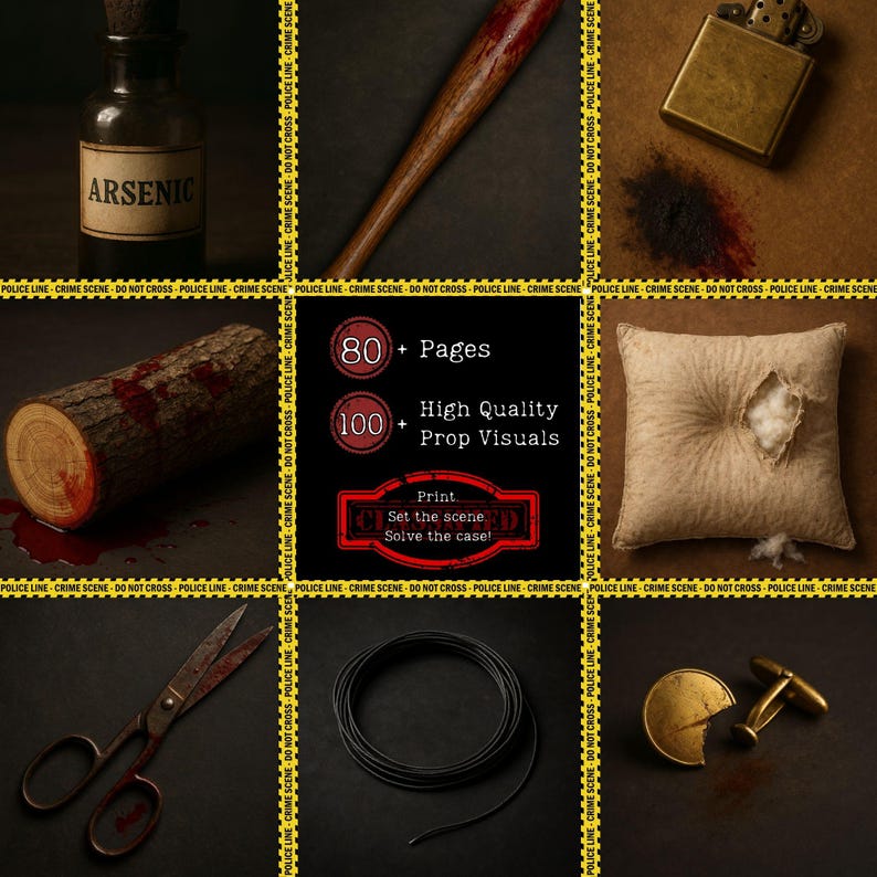 Kit stampabile per delitti misteriosi - Accessori per feste con giochi investigativi - Investigazioni criminali - Decorazioni per escape room immagine 4