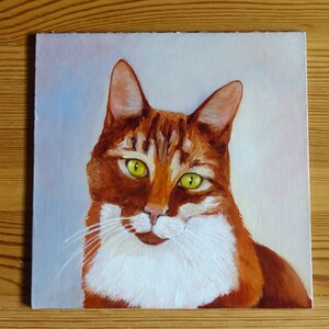 Peinture à l'huile originale de chat roux, portrait de chat, portrait d'animal de compagnie personnalisé
