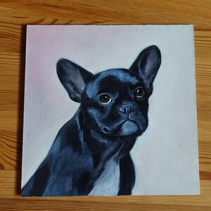Pintura a óleo original de buldogue francês, retrato de animal de estimação, arte pintada à mão