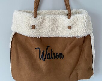 Personalised Vegan Tote Bag, Boho Casual Shoulder Bag, Reversible Sheepskin Style Bag