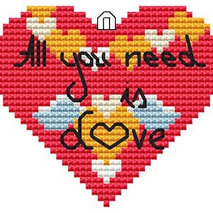 クロスステッチ パターン「ハート - 必要なのは愛だけ」、Xstitch チャート、即時ダウンロード、ニードルポイント、シンプルで簡単なパターン、クロスステッチ PDF