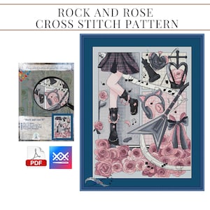 Cross Stitch Pattern, Rock and rose II cross stitch pattern, Cross Stitch Chart, Instant Download PDF, Rock style cross stitch pattern