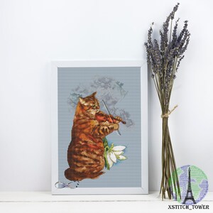 Cat Violinist Cross Stitch Pattern: Modern Feline Design (PDF)