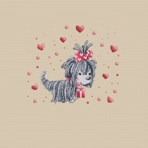 Cross stitch pattern &quot;A cute dog&quot;, Valentines Day xstitching, xstitch chart, needlepoint, needlework, Instant Download PDF