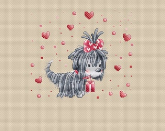 Cross stitch pattern "A cute dog", Valentines Day xstitching, xstitch chart, needlepoint, needlework, Instant Download PDF