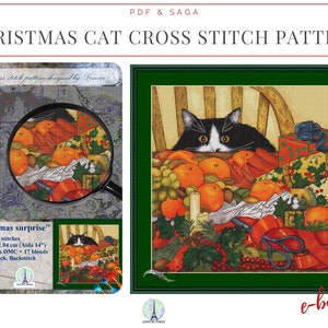 Christmas Cat Cross Stitch Pattern: &quot;Christmas Surprise&quot; (PDF & SAGA)