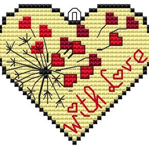 クロスステッチ パターン「ハート - 愛を込めて」、Xstitch チャート、即時ダウンロード、ニードルポイント、シンプルで簡単なパターン、クロスステッチ PDF