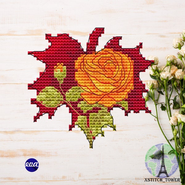 Cross stitch pattern "Hybrid tea rose", Xstitch Chart, Instant Download PDF, Needlepoint, Simple&Easy Pattern, home decor