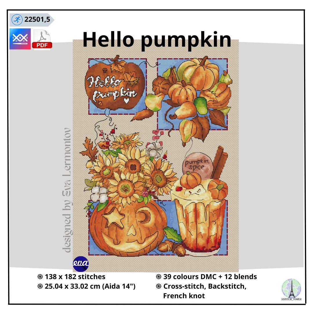 Hello Pumpkin Cross Stitch Pattern: Halloween Decor (digital Download ...
