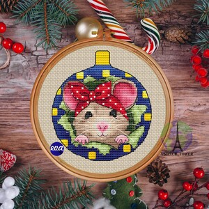 Christmas cross stitch decor, Christmas cross stitch pattern, Bauble 164, mouse cross stitch pattern, Instant Download PDF, Needlepoint