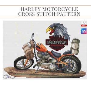 Cross stitch pattern with motorcycle, ideal gift for men, xstitch chart, instant download PDF, counted stitch