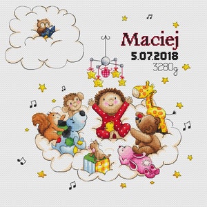Wzór do haftu krzyżykowego „Akt urodzenia dziecka”, Xstitch Chart, natychmiastowe pobranie pliku PDF, haft krzyżykowy, prosty i łatwy wzór, wystrój domu