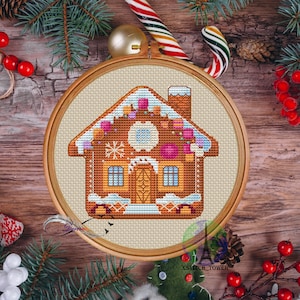 Patrón punto de cruz navideño, Casa de pan de jengibre, Patrón punto de cruz pan de jengibre, Descarga instantánea PDF, Decoración árbol de Navidad