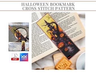 Halloween Bookmark Cross Stitch Pattern: Haunted House (PDF Pattern)