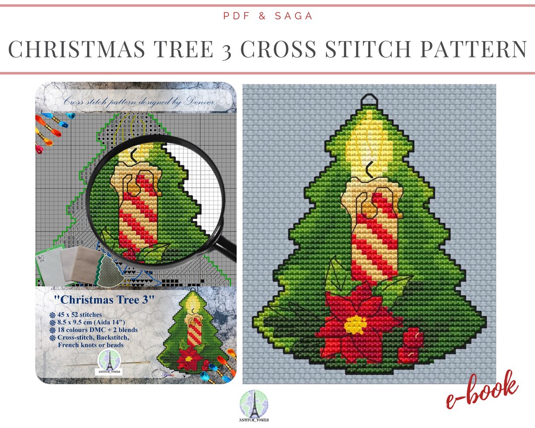 Christmas Tree Cross Stitch Pattern: Candle Ornament (PDF & SAGA) - Etsy