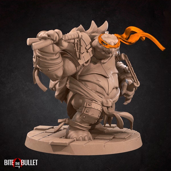 Tortle Nunchaku Ninja | Bite The Bullet | Tabletop RPG | DnD | Pathfinder | 3D Printed Miniatures