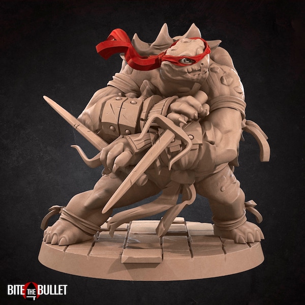 Tortle Sai Ninja | Bite The Bullet | Tabletop RPG | DnD | Pathfinder | 3D Printed Miniatures