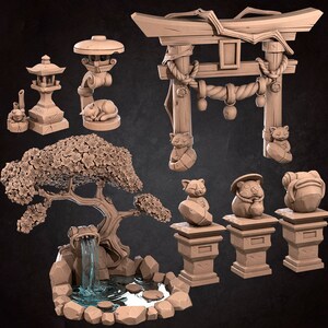 Zestaw Japanese Temple Garden | Japanese Bullet Town - Bite The Bullet | RPG planszowe | DnD | Pathfinder | Miniatury drukowane w 3D