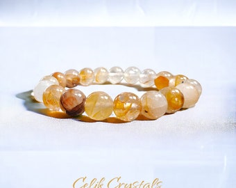 Golden Healer Quartz Bracelet: Handmade Crystal Bead Stretch Bracelet