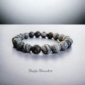 Black Spider Web Jasper Bracelet: Unisex Healing Stone