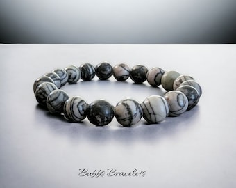 Black Spider Web Jasper Bracelet: Unisex Healing Stone